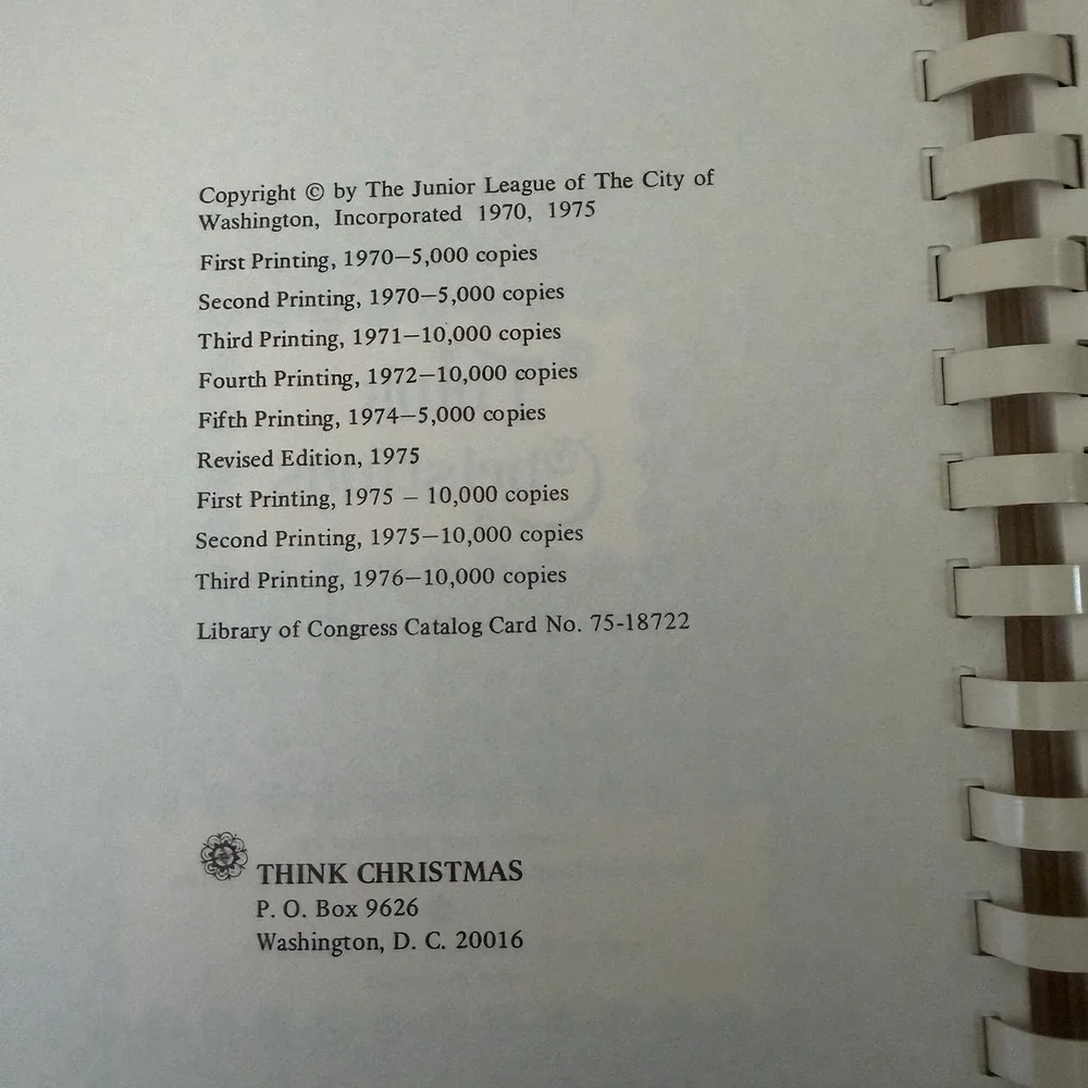 Vintage 1970s  Think Christmas Cookbook Junior League Washington DC Recipes